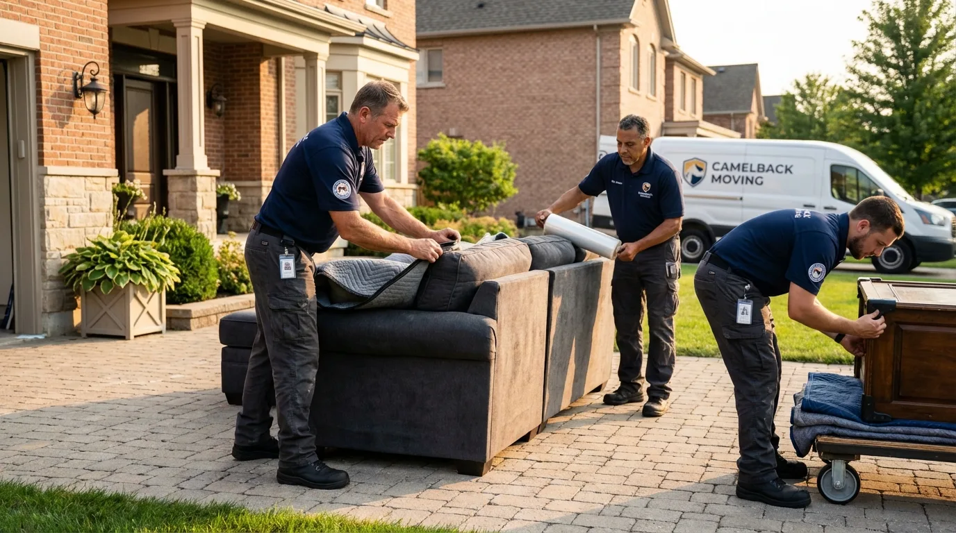 Large estate moving crew wrapping furniture in Whitney, TX